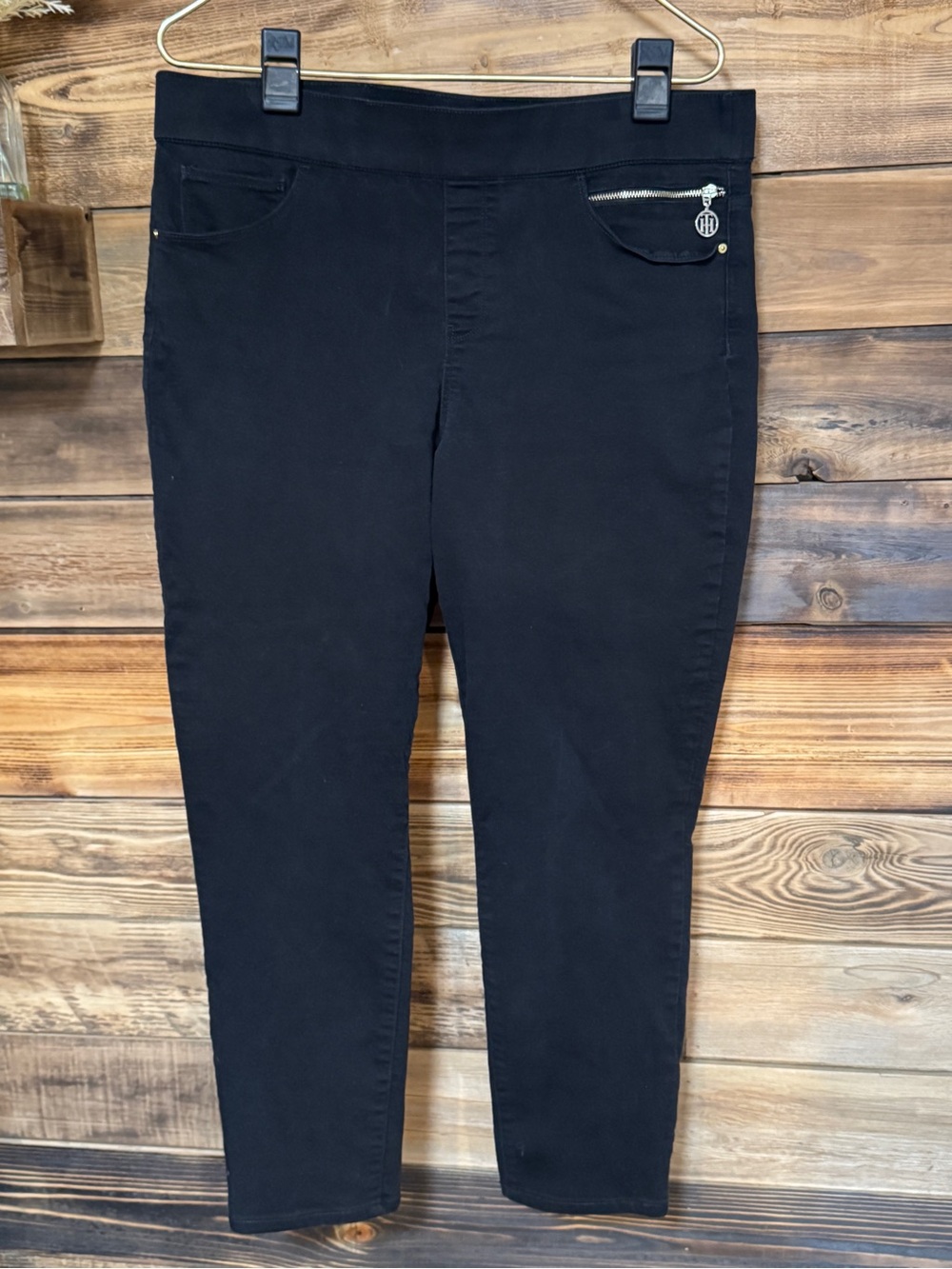 Tommy Hilfiger Black Women's Pull-On Jeggings with Zip Accent Sz 14